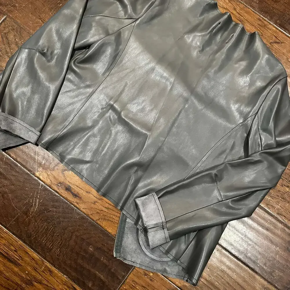 Worthington Womens Jacket Gray‎ Medium M Faux Leather Asymmetrical Full Zip